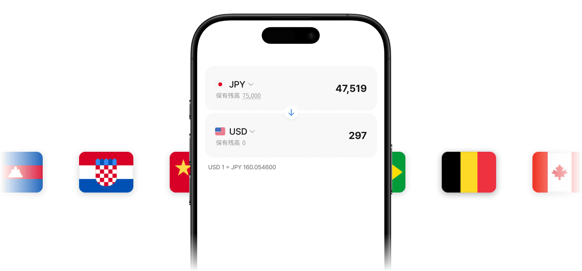 Travel Walletが対応する46通貨の国旗一覧